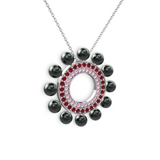 Velinda İnci Kolye - Siyah inci, pembe kuvars ve garnet 14 ayar beyaz altın kolye (40 cm beyaz altın rolo zincir) #anccg5