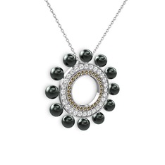 Velinda İnci Kolye - Siyah inci, dumanlı kuvars ve swarovski 925 ayar gümüş kolye (40 cm beyaz altın rolo zincir) #aqs2d4