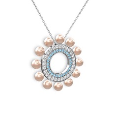 Pembe inci, akuamarin ve pırlanta 18 ayar beyaz altın kolye (0.2464 karat, 40 cm beyaz altın rolo zincir)