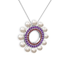 Velinda İnci Kolye - Inci, garnet ve ametist 925 ayar gümüş kolye (40 cm gümüş rolo zincir) #bfjw8k