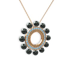 Velinda İnci Kolye - Siyah inci, dumanlı kuvars ve akuamarin 925 ayar rose altın kaplama gümüş kolye (40 cm rose altın rolo zincir) #c0jjno