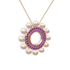 Velinda İnci Kolye - Pembe inci ve ametist 14 ayar rose altın kolye (40 cm rose altın rolo zincir) #c4g86d
