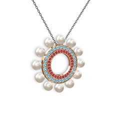 Inci, rodolit garnet ve akuamarin 8 ayar rose altın kolye (40 cm gümüş rolo zincir)