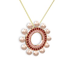 Pembe inci, pembe kuvars ve garnet 925 ayar rose altın kaplama gümüş kolye (40 cm altın rolo zincir)