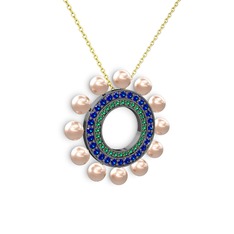 Velinda İnci Kolye - Pembe inci, yeşil kuvars ve lab safir 925 ayar siyah rodyum kaplama gümüş kolye (40 cm altın rolo zincir) #dgilx0