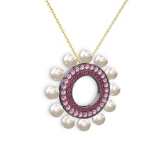 Velinda İnci Kolye - Inci, rodolit garnet ve pembe kuvars 925 ayar siyah rodyum kaplama gümüş kolye (40 cm altın rolo zincir) #dwcmkd