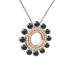 Velinda İnci Kolye - Siyah inci, pırlanta ve swarovski 925 ayar rose altın kaplama gümüş kolye (0.42 karat, 40 cm gümüş rolo zincir) #dwt3wl