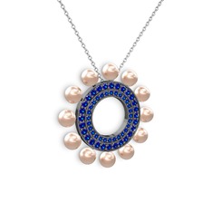 Velinda İnci Kolye - Pembe inci ve lab safir 925 ayar siyah rodyum kaplama gümüş kolye (40 cm gümüş rolo zincir) #dzynil