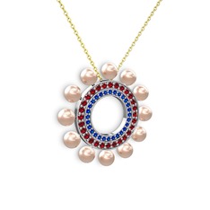 Velinda İnci Kolye - Pembe inci, lab safir ve garnet 8 ayar beyaz altın kolye (40 cm altın rolo zincir) #e6as88