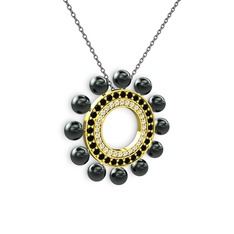Siyah inci, swarovski ve siyah zirkon 8 ayar altın kolye (40 cm gümüş rolo zincir)