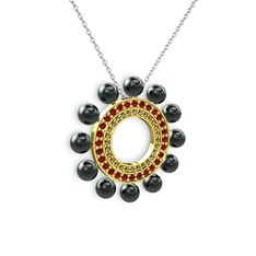 Siyah inci, dumanlı kuvars ve garnet 18 ayar altın kolye (40 cm beyaz altın rolo zincir)