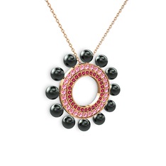 Velinda İnci Kolye - Siyah inci, rodolit garnet ve pembe kuvars 925 ayar rose altın kaplama gümüş kolye (40 cm rose altın rolo zincir) #etz7yc