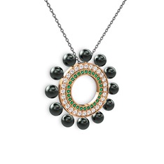 Siyah inci, yeşil kuvars ve swarovski 8 ayar rose altın kolye (40 cm gümüş rolo zincir)