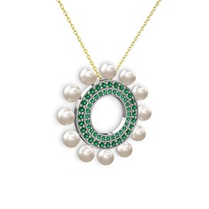 Velinda İnci Kolye - Inci ve yeşil kuvars 925 ayar gümüş kolye (40 cm altın rolo zincir) #g8uv86