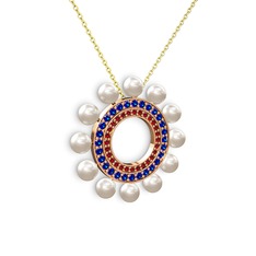 Velinda İnci Kolye - Inci, garnet ve lab safir 8 ayar rose altın kolye (40 cm gümüş rolo zincir) #geh497
