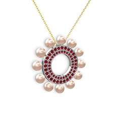Velinda İnci Kolye - Pembe inci ve garnet 18 ayar beyaz altın kolye (40 cm altın rolo zincir) #gfbkyp