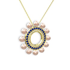 Pembe inci, pırlanta ve lab safir 8 ayar altın kolye (0.42 karat, 40 cm altın rolo zincir)