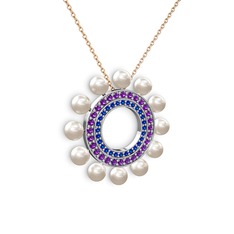 Velinda İnci Kolye - Inci, lab safir ve ametist 18 ayar beyaz altın kolye (40 cm rose altın rolo zincir) #gh1i7x