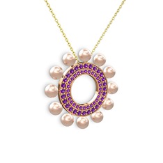Velinda İnci Kolye - Pembe inci ve ametist 14 ayar rose altın kolye (40 cm gümüş rolo zincir) #gp0bp5