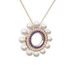 Velinda İnci Kolye - Inci, lab safir ve swarovski 925 ayar rose altın kaplama gümüş kolye (40 cm gümüş rolo zincir) #gq6ui1