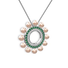 Velinda İnci Kolye - Pembe inci, swarovski ve yeşil kuvars 925 ayar gümüş kolye (40 cm gümüş rolo zincir) #gvt642