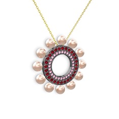 Velinda İnci Kolye - Pembe inci, pembe kuvars ve garnet 925 ayar siyah rodyum kaplama gümüş kolye (40 cm altın rolo zincir) #gxff5p