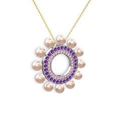 Velinda İnci Kolye - Pembe inci, pembe kuvars ve ametist 18 ayar beyaz altın kolye (40 cm altın rolo zincir) #ho7ecf