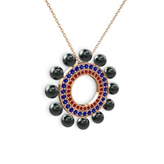 Velinda İnci Kolye - Siyah inci, garnet ve lab safir 8 ayar rose altın kolye (40 cm rose altın rolo zincir) #i3s5iq