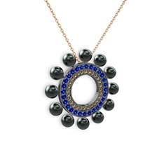 Velinda İnci Kolye - Siyah inci, dumanlı kuvars ve lab safir 925 ayar siyah rodyum kaplama gümüş kolye (40 cm rose altın rolo zincir) #j5190t