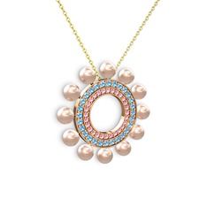 Velinda İnci Kolye - Pembe inci, pembe kuvars ve akuamarin 14 ayar rose altın kolye (40 cm altın rolo zincir) #jahxd2