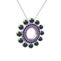 Velinda İnci Kolye - Siyah inci, rodolit garnet ve lab safir 14 ayar beyaz altın kolye (40 cm beyaz altın rolo zincir) #jiqqcm