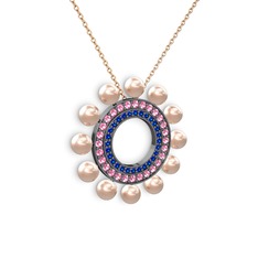 Velinda İnci Kolye - Pembe inci, lab safir ve pembe kuvars 925 ayar siyah rodyum kaplama gümüş kolye (40 cm gümüş rolo zincir) #jyxzif
