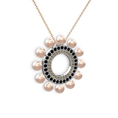 Velinda İnci Kolye - Pembe inci, dumanlı kuvars ve siyah zirkon 18 ayar beyaz altın kolye (40 cm rose altın rolo zincir) #kgqst2