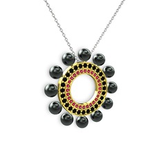 Velinda İnci Kolye - Siyah inci, rodolit garnet ve siyah zirkon 925 ayar altın kaplama gümüş kolye (40 cm beyaz altın rolo zincir) #lm5dzv