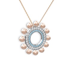 Velinda İnci Kolye - Pembe inci, akuamarin ve pırlanta 925 ayar gümüş kolye (0.2464 karat, 40 cm rose altın rolo zincir) #m0dvm6