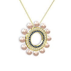 Velinda İnci Kolye - Pembe inci, lab safir ve pırlanta 14 ayar altın kolye (0.2464 karat, 40 cm altın rolo zincir) #ml44di