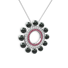 Velinda İnci Kolye - Siyah inci, rodolit garnet ve swarovski 925 ayar gümüş kolye (40 cm beyaz altın rolo zincir) #mlvfu
