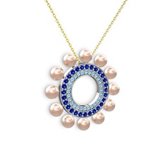 Velinda İnci Kolye - Pembe inci, akuamarin ve lab safir 8 ayar beyaz altın kolye (40 cm altın rolo zincir) #mlw4q4