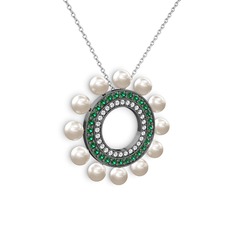 Inci, swarovski ve yeşil kuvars 925 ayar siyah rodyum kaplama gümüş kolye (40 cm beyaz altın rolo zincir)