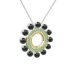 Velinda İnci Kolye - Siyah inci, swarovski ve akuamarin 18 ayar altın kolye (40 cm beyaz altın rolo zincir) #mrwccn