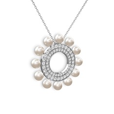 Velinda İnci Kolye - Inci, pırlanta ve swarovski 925 ayar gümüş kolye (0.42 karat, 40 cm beyaz altın rolo zincir) #njvuer