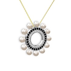 Inci, swarovski ve siyah zirkon 18 ayar beyaz altın kolye (40 cm altın rolo zincir)