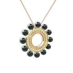Velinda İnci Kolye - Siyah inci, pembe kuvars ve swarovski 925 ayar altın kaplama gümüş kolye (40 cm rose altın rolo zincir) #o2p0i
