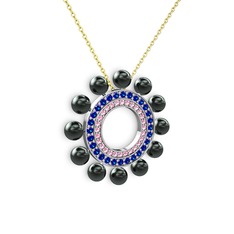 Velinda İnci Kolye - Siyah inci, pembe kuvars ve lab safir 18 ayar beyaz altın kolye (40 cm altın rolo zincir) #oh0cni