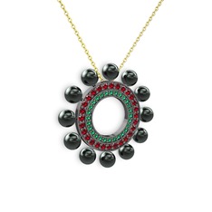 Velinda İnci Kolye - Siyah inci, yeşil kuvars ve garnet 925 ayar siyah rodyum kaplama gümüş kolye (40 cm altın rolo zincir) #onlpkw