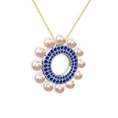 Pembe inci ve lab safir 925 ayar gümüş kolye (40 cm altın rolo zincir)
