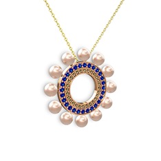 Velinda İnci Kolye - Pembe inci, dumanlı kuvars ve lab safir 18 ayar rose altın kolye (40 cm altın rolo zincir) #oyvpz8