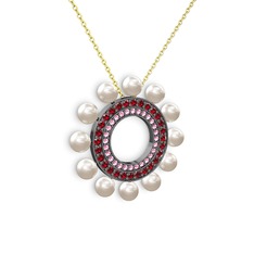 Velinda İnci Kolye - Inci, pembe kuvars ve garnet 925 ayar siyah rodyum kaplama gümüş kolye (40 cm altın rolo zincir) #pqc2np