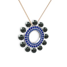 Velinda İnci Kolye - Siyah inci ve lab safir 18 ayar beyaz altın kolye (40 cm rose altın rolo zincir) #q4lpj7