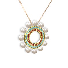 Velinda İnci Kolye - Inci, rodolit garnet ve akuamarin 14 ayar altın kolye (40 cm rose altın rolo zincir) #q9s4gp